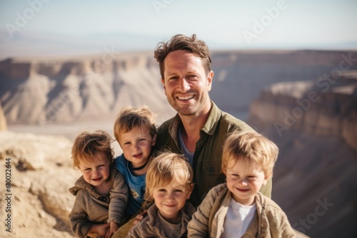 Happy father with his sons on the Grand Canyon, Arizona, USA