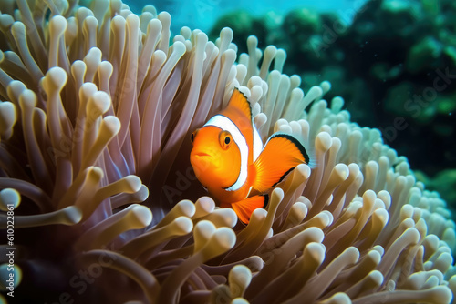 Fényképezés Clown fish on an anemone underwater reef in the tropical ocean