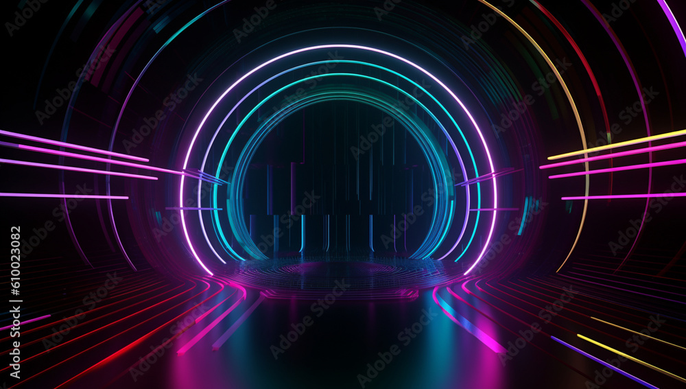 a neon circular background, surrealistic distortion, background a neon circular background, surrealistic distortion, background
