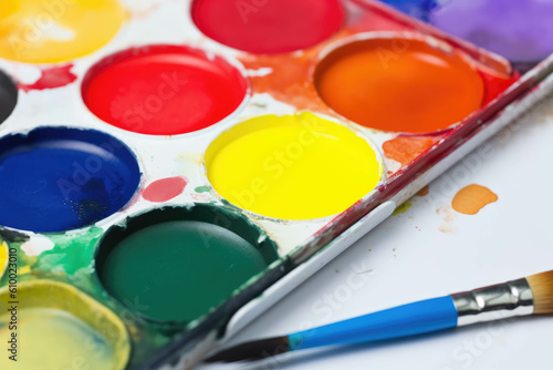 Watercolor paints art education school palette. AI