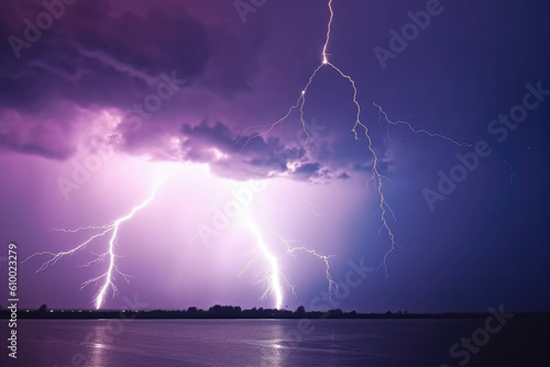 Lightning storm in the sky abstract background weather, light background. AI