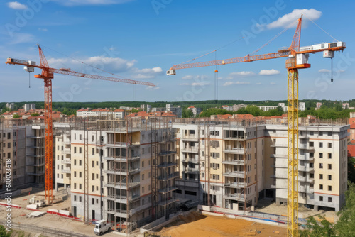 Cranes construction of apartment buildings landscape. AI