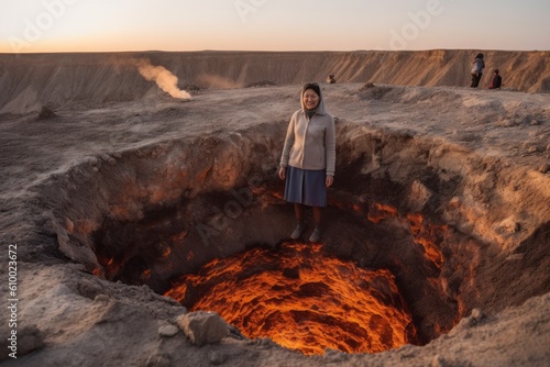 Woman in the crater of Kawah Ijen volcano in East Java, Indonesia