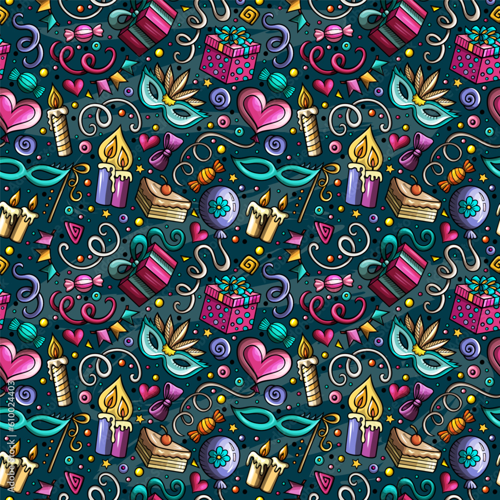 Happy Birthday doodles seamless pattern. Happy Birthday doodles seamless pattern.