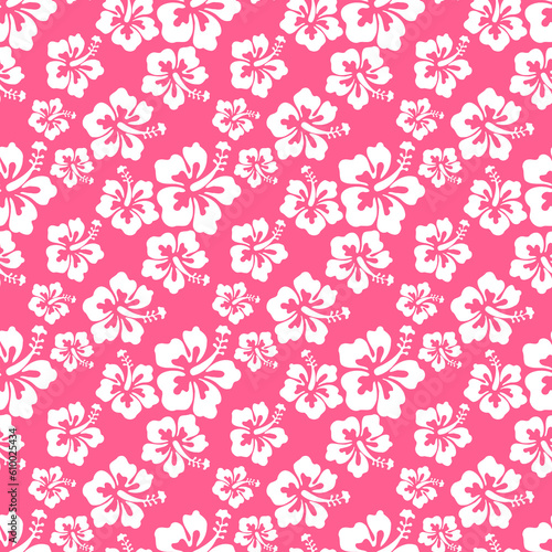 White Hawaiian Flowers Aloha Seamless Pattern on red Background	