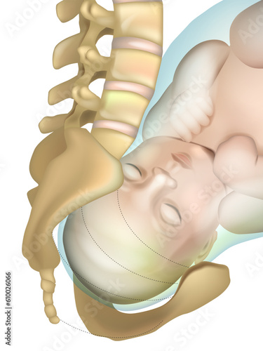 Position Birth Canal View. Birth Canal. Female pelvis for childbirth. Anatomy of pregnancy and birth.