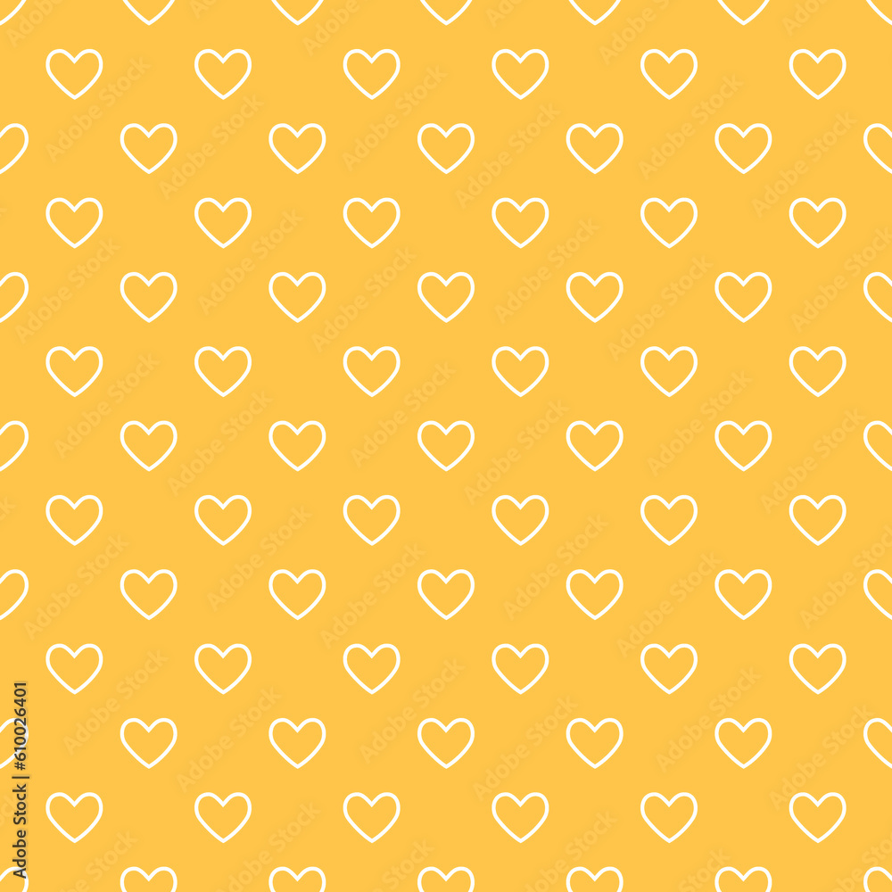 Seamless heart pattern on yellow background.Simple white heart shape seamless pattern in diagonal arrangement. Love and romantic theme background. Seamless heart pattern on yellow background.Simple white heart shape seamless pattern in diagonal arrangement. Love and romantic theme background.