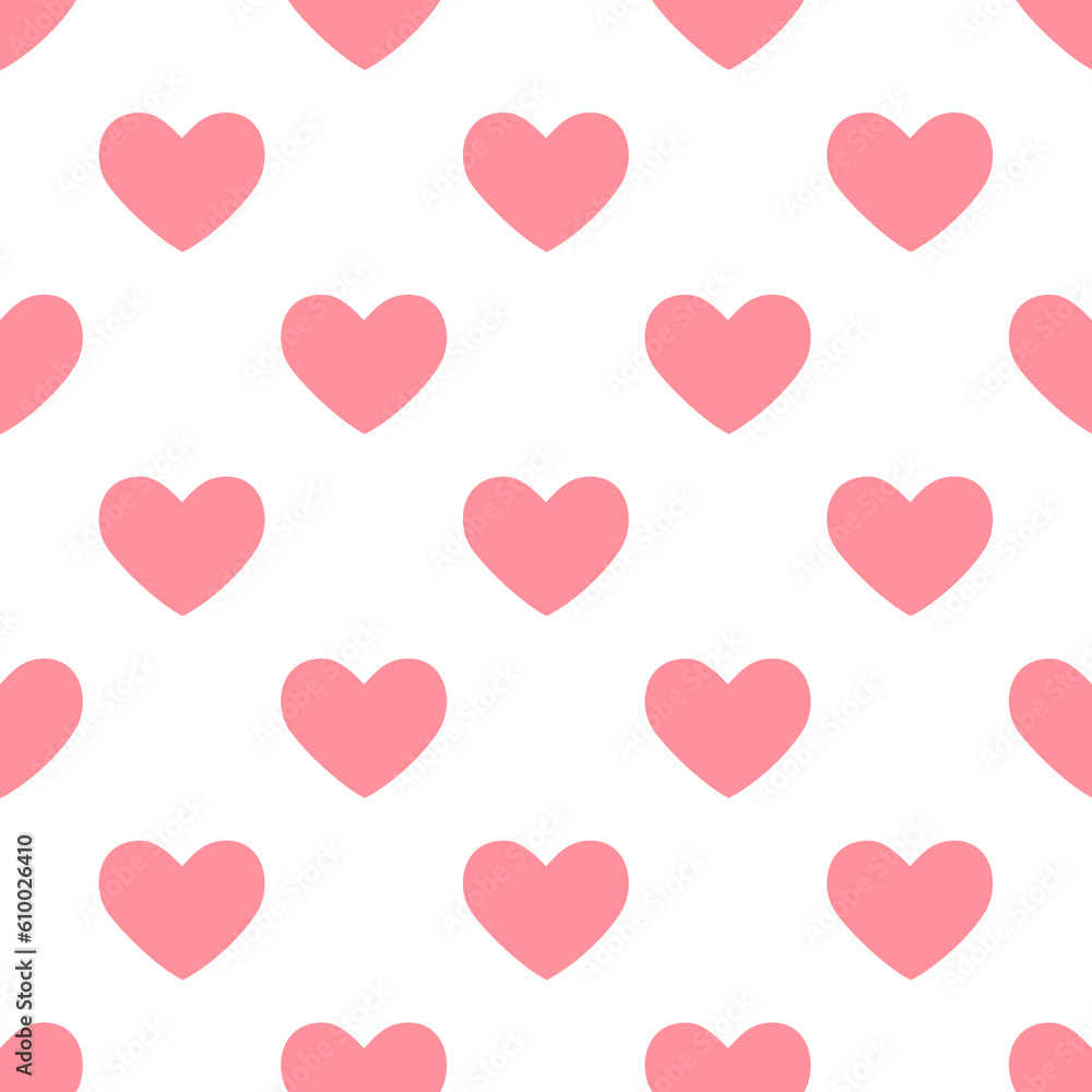 Seamless heart pattern on white  background.Simple white heart shape seamless pattern in diagonal arrangement. Love and romantic theme background.