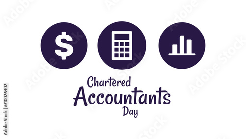 Vector illustration of Chartered Accountants Day with dollar, calculator and statistics icons in flat design