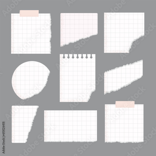 Vector Ripped note paper pieces set for scrapbooking, notebook