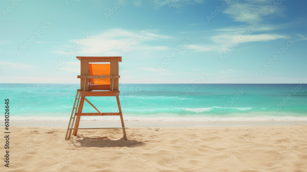 lifeguard tower on beach. summer and vacation. generative ai lifeguard tower on beach. summer and vacation. generative ai