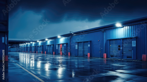 Fotografia storage warehouses or garages closed at night. generative ai
