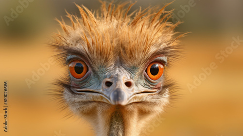 funny ostrich face closeup and portrait. generative ai