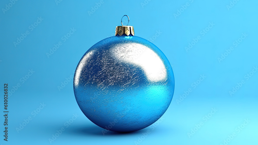 Blue Christmas ball, Bright color. Generative ai