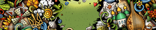 Ukraine doodle banner. Cartoon vector flyer.
