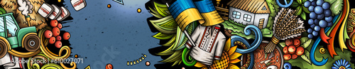 Ukraine doodle banner. Cartoon vector flyer.
