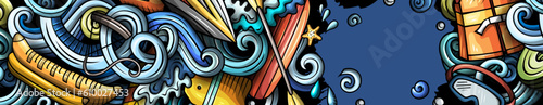 Water sports hand drawn doodle banner. Cartoon vector detailed flyer.