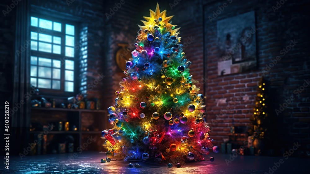 Obraz premium Lights on the Christmas tree. Generative ai