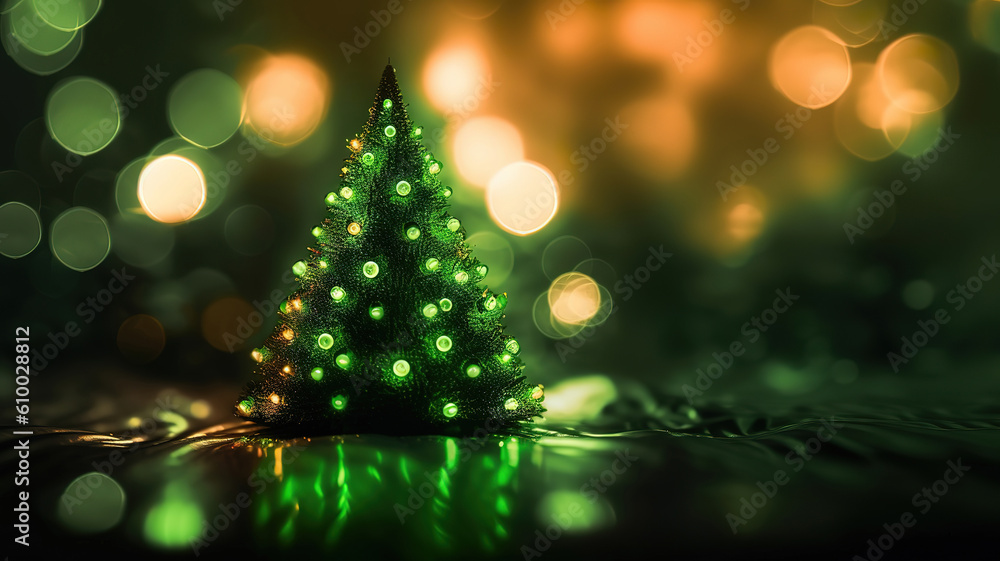 Christmas tree decorations in lights from a garland. Generative ai