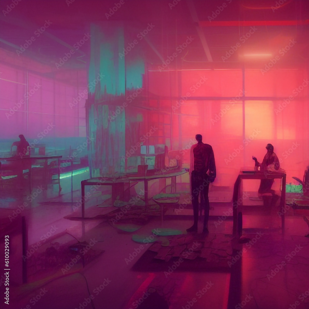 home interior style neon lighting window outline city view, futuristic cyberpunk and synthwave living room interior with view illustration home interior style neon lighting window outline city view, futuristic cyberpunk and synthwave living room interior with view illustration