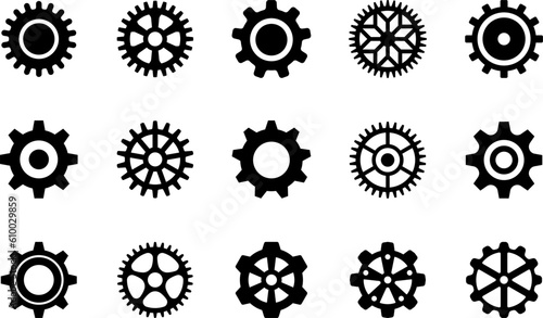 Gear icon. Cogwheel different shape. Gear wheel isolated on white background. Vector illustration
