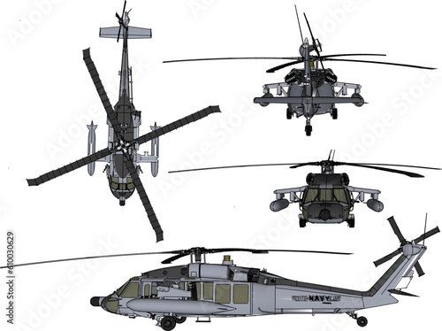 Sketch vector illustration of a war fighter helicopter with missile weapons
