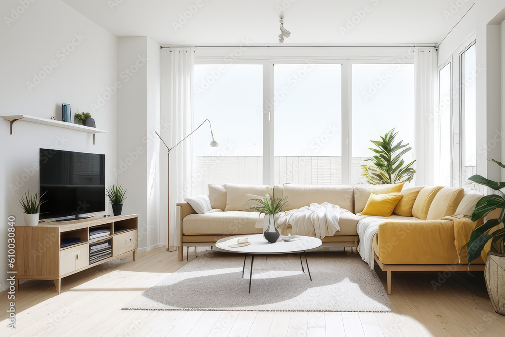 Fototapeta premium modern living room interior, generative ai