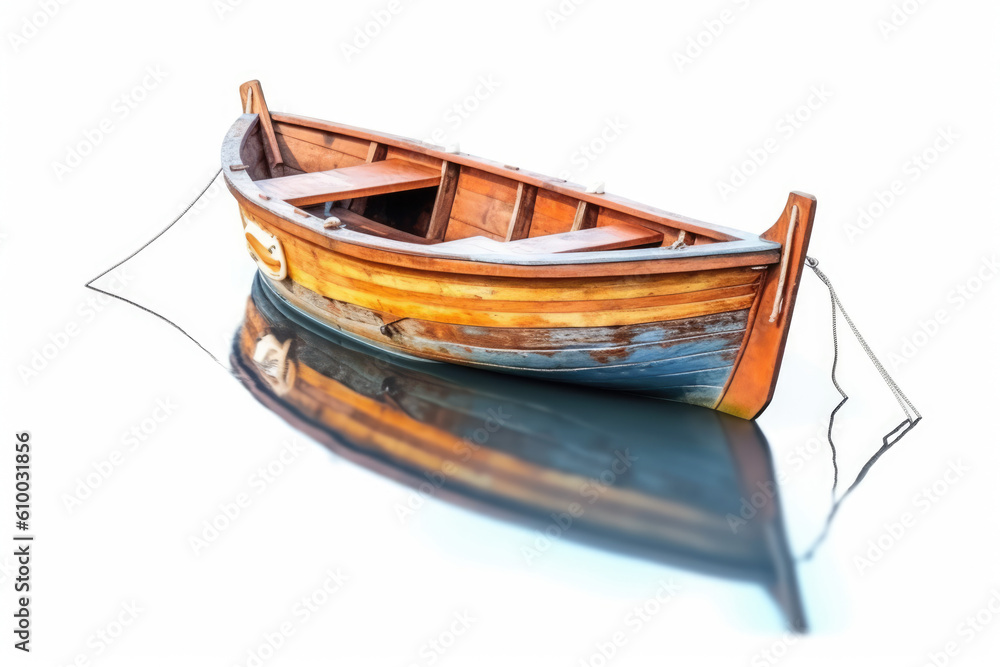 wooden boat isolated created with Generative AI technology