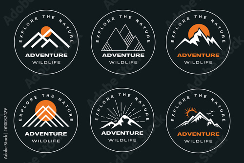 Set of vector mountain and outdoor adventure logos.