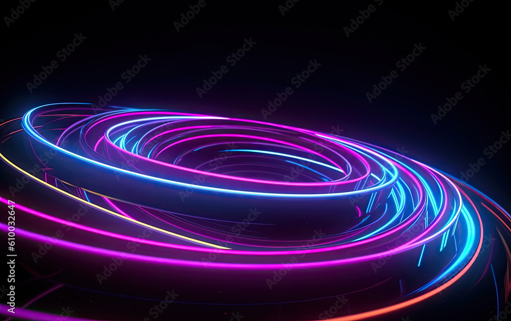 abstract rounded pink blue neon lines glowing created with Generative AI technology abstract rounded pink blue neon lines glowing created with Generative AI technology