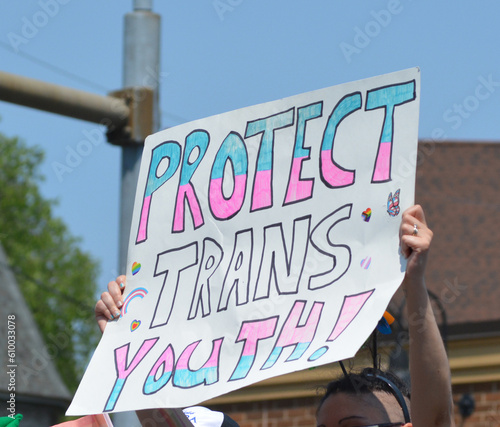 "Protect Trans Youth" sign in a Pride Parade.