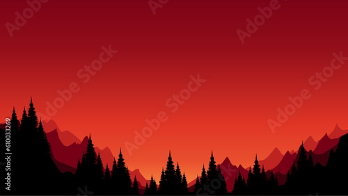 sunset tree silhouette vector illustration good for web banner, ads banner, tourism banner, wallpaper, background template, and adventure design backdrop