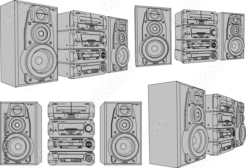 Subwooover sound system cartoon illustration vector sketch