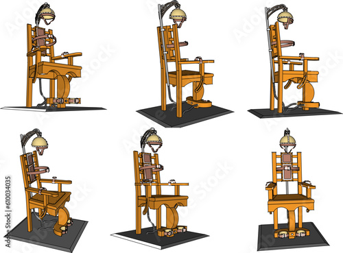 Vector illustration cartoon sketch of electric chair execution of death prisoner