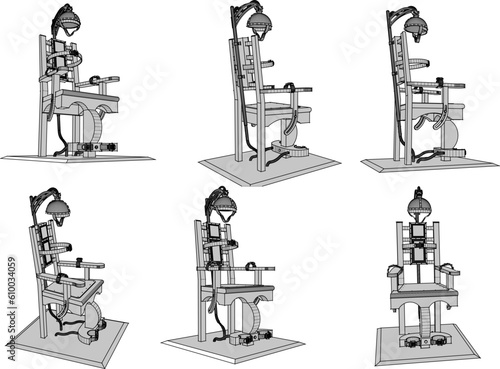 Vector illustration cartoon sketch of electric chair execution of death prisoner