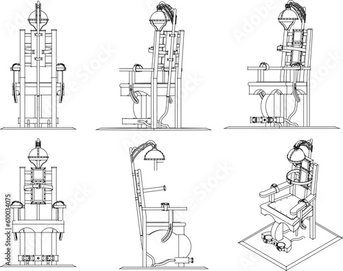 Vector illustration cartoon sketch of electric chair execution of death prisoner
