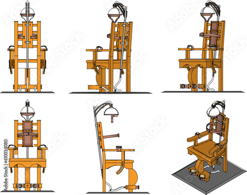 Vector illustration cartoon sketch of electric chair execution of death prisoner