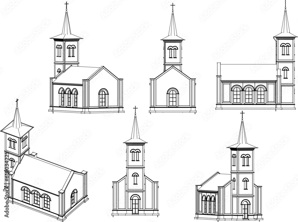 Vector illustration cartoon sketch of holy catholic old wooden church