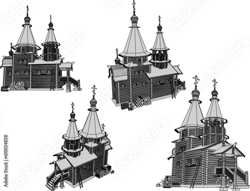 Vector illustration cartoon sketch of holy catholic old wooden church