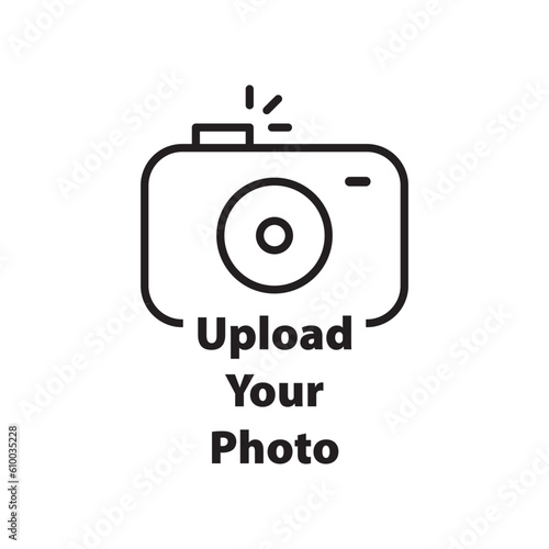 thin line black camera logo like upload your photo. graphic art design element isolated on white background or linear style trend logotype. web ui symbol of transfer for photographic gallery concept