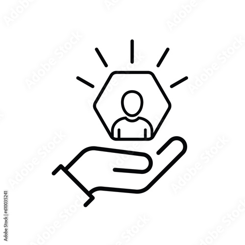 customer care icon with thin line hands. simple linear trend human resource logotype graphic stroke design. concept of individual people choice or good feedback and narrow control or search talent