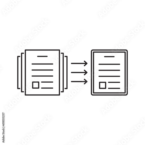 paperless concept of evolution to digital files. flat stroke trend modern lineart logotype graphic art design isolated on white background. concept of information security or save environment