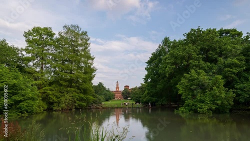 Sforzesco castle and its wonderful park that surrounds it, Milan, Italy.Timelapse 24 fps photo