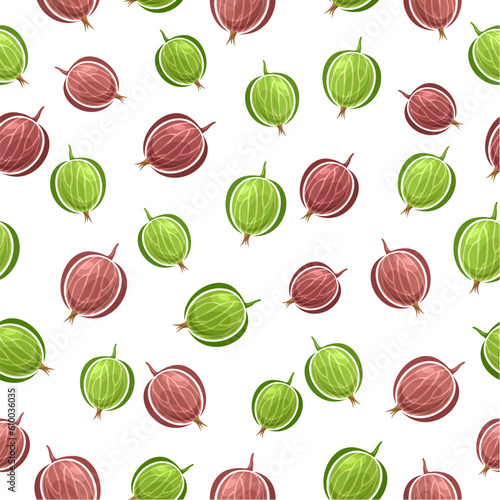 Vector Red and Green Gooseberry seamless pattern, repeat background with cut out illustration of green gooseberries for wrapping paper, collection of flat lay red gooseberry fruits for home interior