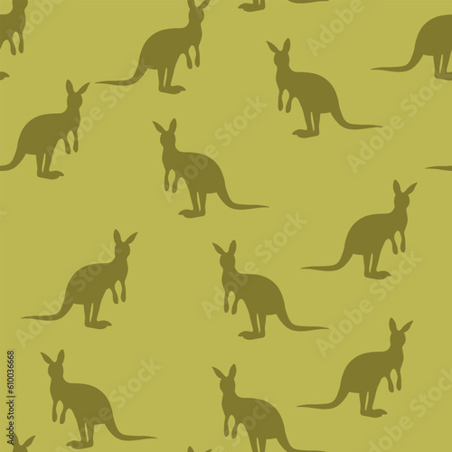 Vector flat illustration with silhouette kangaroo and baby kangaroo. Seamless pattern on color background. Design for card, poster, fabric, textile. Pray for Australia and animals