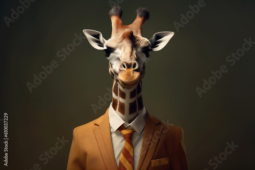 Portrait of a Giraffe dressed in a formal business suit, generative AI © Ash