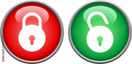 lock and unlock glossy button vector