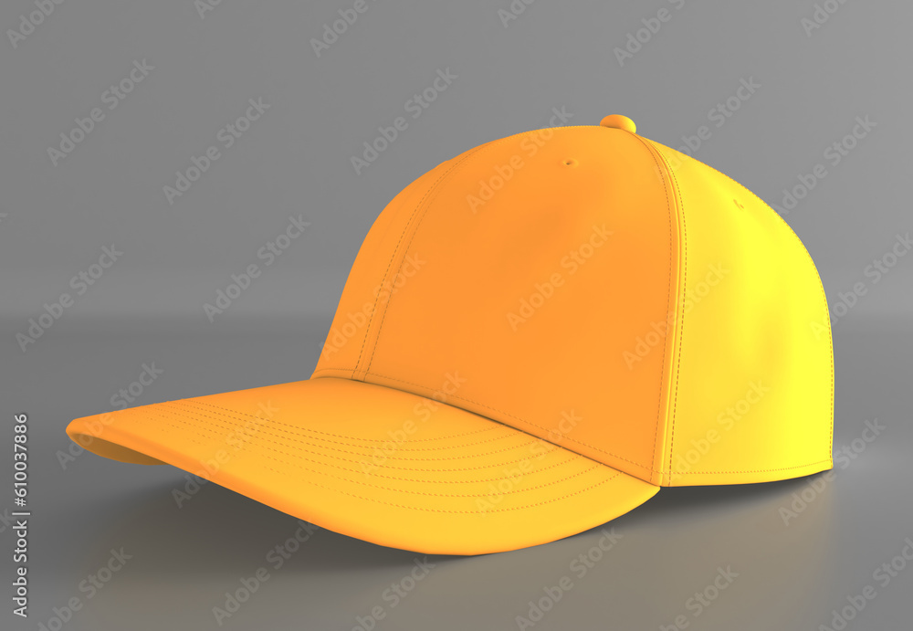 Fototapeta premium Images of yellow baseball cap isolated on white background. 3d rendering.