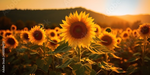 Sunflower field at golden h...