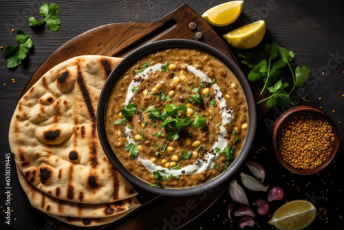 top view Dal Makhani Creamy lentil dish photo